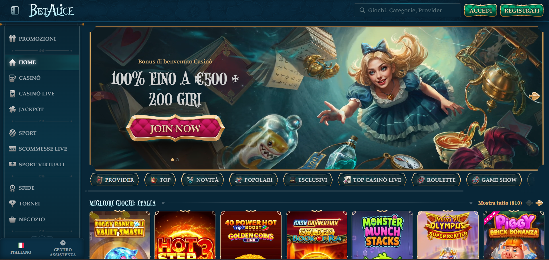 Screenshot of the BetAlice website